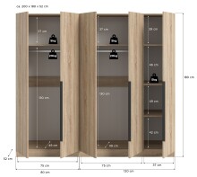Kleiderschrank >Kopenhagen< in Sonoma Eiche - 200x181x52cm (BxHxT)
