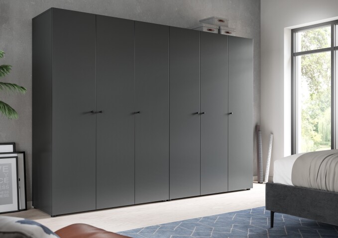 Kleiderschrank >Darwin< in Anthrazit - 240x176x51cm (BxHxT)