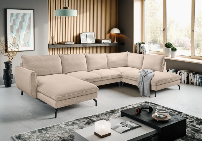 Ecksofa >Toronto< in beige, Kleincord - 202x87x361cm (BxHxT)