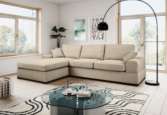 Ecksofa >Veda< in beige, Strukturstoff - 308x90x186cm (BxHxT)