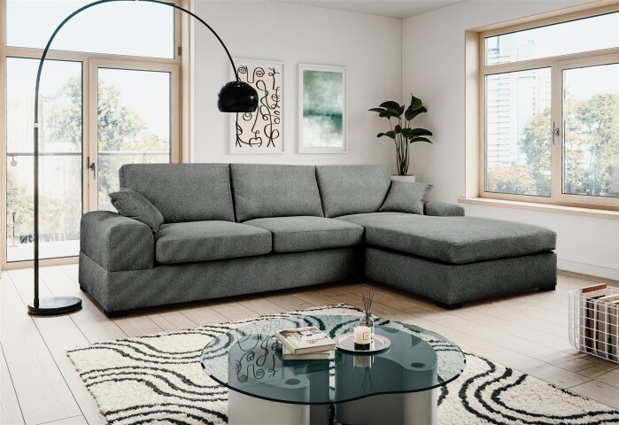 Ecksofa >Veda< in grau, Strukturstoff - 308x90x186cm (BxHxT)