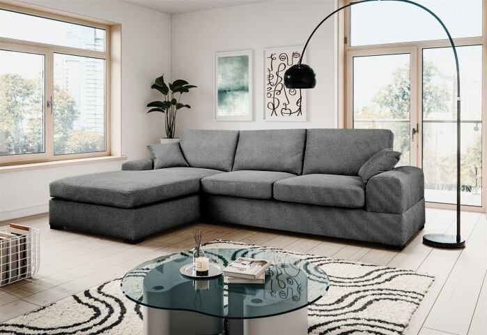 Ecksofa >Veda< in grau, Strukturstoff - 308x90x186cm (BxHxT)