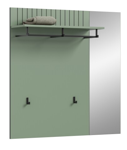Garderobenpaneel >Station< in Smoke Green / Spiegelglas - 106x106x27cm (BxHxT)