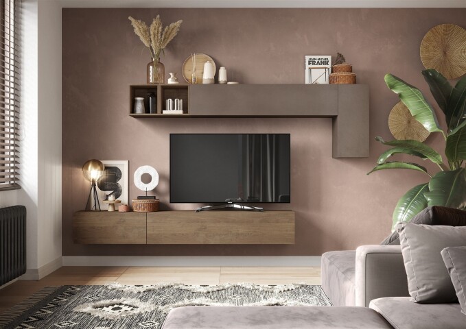 Wohnwand >Ilary< in Bronzo / Mercure Holzstruktur Nachbildung, Holzwerkstoff