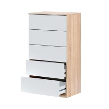 Hochkommode >CHEST< in Weiß / Canadian Eiche Dekor - 60x110x40 (BxHxT)