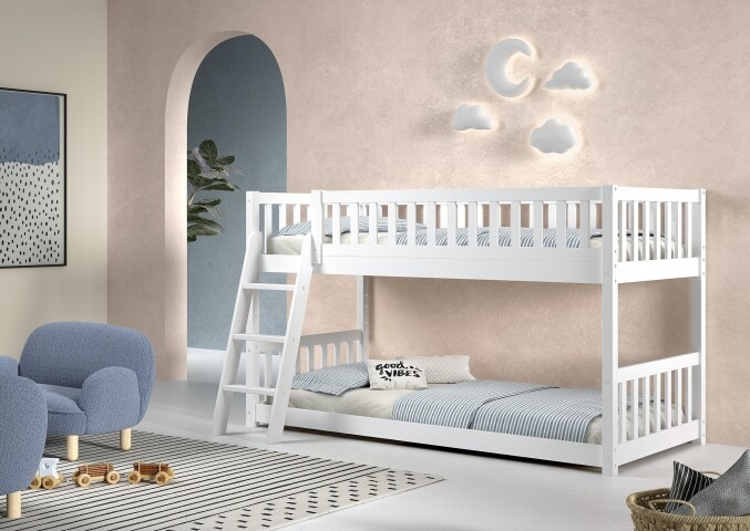 Etagenbett >Ronald< in Kiefer Weiß lackiert - 210x121,5x129 (BxHxT)