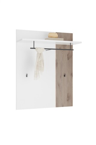 Garderobenpaneel >Menaro< in weiss / Viking Oak Dekor - 90x112x29 (BxHxT)