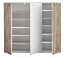 Schuhkommode >Menaro< in weiss / Viking Oak Dekor - 132x118x37 (BxHxT)