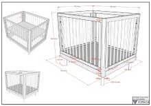 Babybett >Buche massiv< in weiß lackiert, Buche massiv - 99x88x79cm (BxHxT)