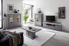 Highboard >Sona< in Arktis grau, Holzwerkstoff - 138x144x38cm (BxHxT)