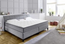 Boxspringbett >Marji< Familienbett in grau, Webstoff - 256x108x218cm (BxHxT)