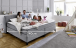 Boxspringbett >Marji< Familienbett in grau, Webstoff - 256x108x218cm (BxHxT)