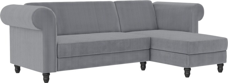 Ecksofa >Firenze II< in Grau, Samt-Cord - 241x83x154cm (BxHxT)