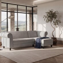 Ecksofa >Firenze II< in Grau, Samt-Cord - 241x83x154cm (BxHxT)