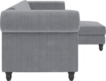 Ecksofa >Firenze II< in Grau, Samt-Cord - 241x83x154cm (BxHxT)