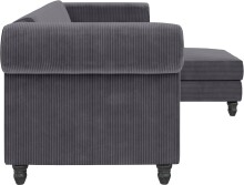 Ecksofa >Firenze II< in Grau, Samt-Cord - 241x83x154cm (BxHxT)