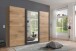 Schwebetürenschrank >EXTER< PLANKENEICHE Dekor + GRAPHIT + SPIEGEL - 270x208x65 (BxHxT)