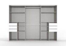 Schwebetürenschrank >LUZERN< in EICHE DEKOR + GRAPHIT + SPIEGEL - 270x208x64cm (BxHxT)