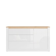 Sideboard >DURAOAK< in Weiss Glanz / Wildeiche Dekor - 156,4x89,8x41,6 (BxHxT)