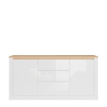 Sideboard >DURAOAK< in Weiss Glanz / Wildeiche Dekor - 181,1x89,8x41,6cm (BxHxT)