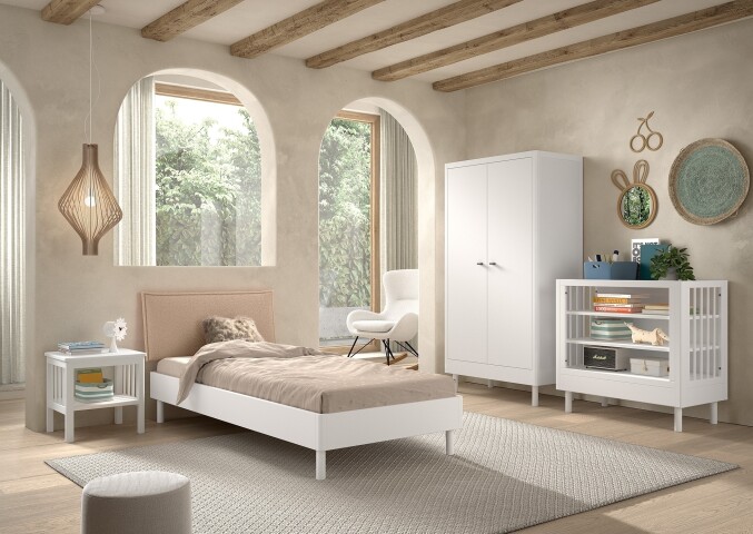 Jugendzimmer-Set >Buche massiv< (4-teilig) in weiß lackiert - 100x180x55 (BxHxT)