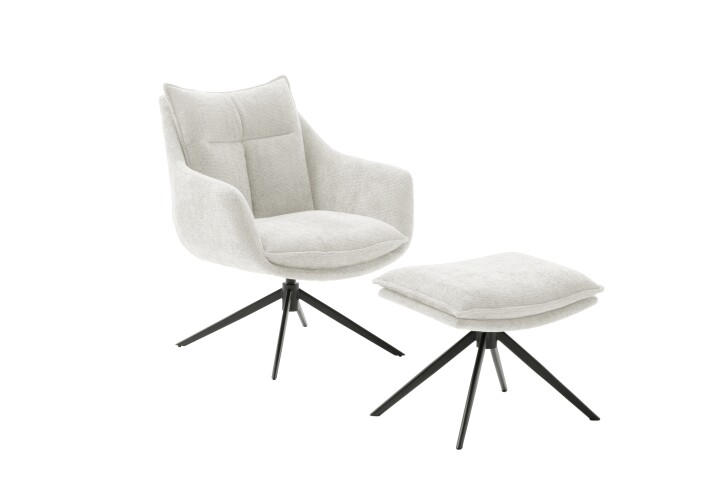 Drehsessel >PARKER< 360° drehbar, Loungesessel inkl. Hocker creme - 76x83x79cm (BxHxT)