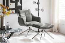 Drehsessel >PARKER< 360° drehbar, Loungesessel inkl. Hocker anthrazit - 76x83x79cm (BxHxT)