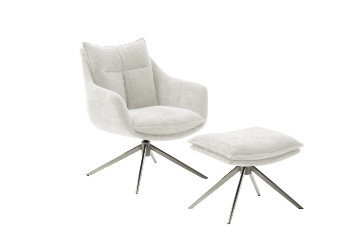 Drehsessel >PARKER< 360° drehbar, Loungesessel inkl Hocker creme - 76x83x79cm (BxHxT)