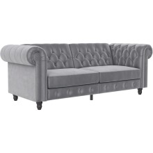 Schlafsofa >Firenze< in Grau, Samt - 236x83x87cm...