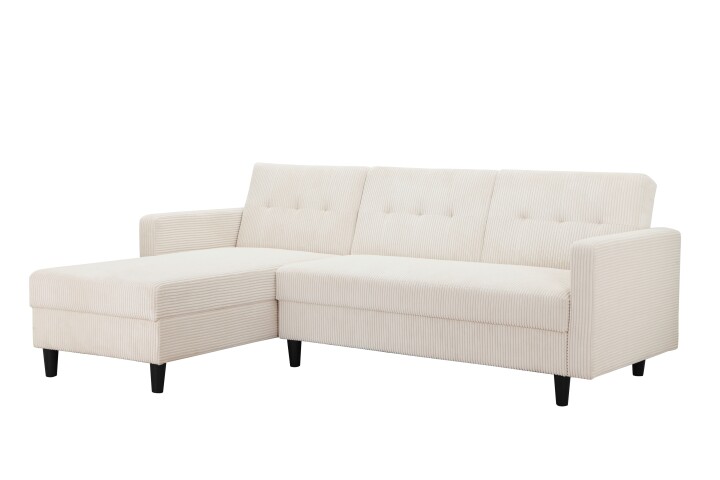Schlafsofa >Hannover II< in Creme-Weiß, Cord - 213x82x153cm (BxHxT)
