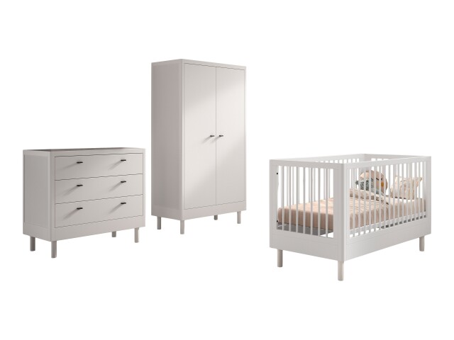 Babymöbel-Set >Buche massiv< (3-tlg.) in weiß lackiert - 100x190x55 (BxHxT)