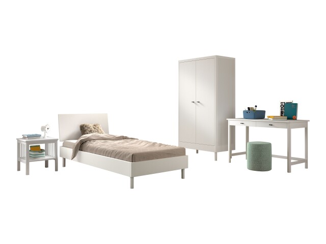 Jugendzimmer-Set >Buche massiv< (4-teilig) in weiß lackiert - 100x190x55 (BxHxT)