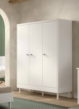Jugendzimmer-Set >Buche massiv< (3-teilig) in weiß lackiert - 146x190x55 (BxHxT)