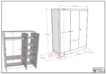 Jugendzimmer-Set >Buche massiv< (3-teilig) in weiß lackiert - 146x190x55 (BxHxT)