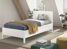 Einzelbett >Eva< in Weiß, Massivholz und MDF...