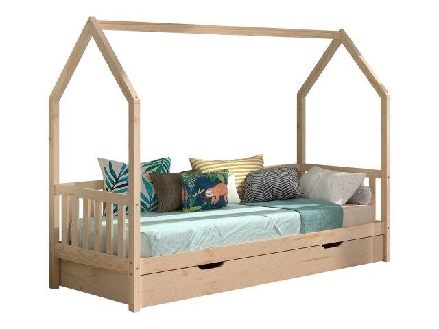 Hausbett >Cabane< Bettschublade, Kiefer natur, Kiefer teilmassiv - 208x169x98cm (BxHxT)