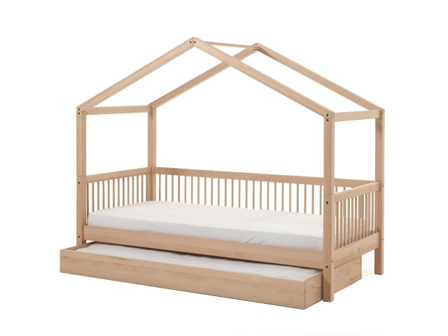 Hausbett >Fagus< inkl. Bettschublade, Buche massiv natur - 207,5x170x97,5 (BxHxT)