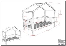 Hausbett >Fagus< Textilhimmel und Rausfallschutz, Buche massiv - 207,5x170x97,5 (BxHxT)