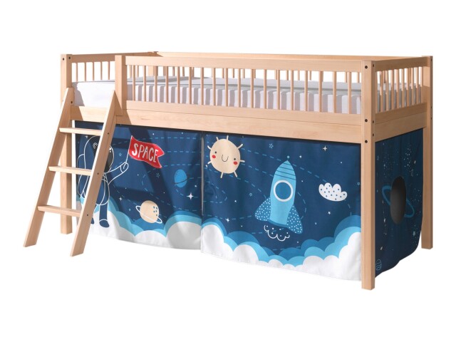Spielbett >Fagus< in Buche massiv, Textilset Space - 207,5x114x135,5 (BxHxT)