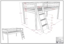Spielbett >Fagus< in Buche massiv, Textilset Dino - 207,5x114x135,5 (BxHxT)