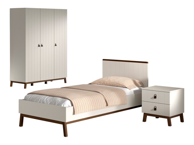 Schlafzimmer-Set >Sezane< (3-teilig) in Clay / Nussbaumfarbig, MDF / Kiefer