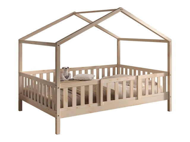 Hausbett >Dallas< Rausfallschutz, Natur, Kiefer massiv - 210x170x147cm (BxHxT)