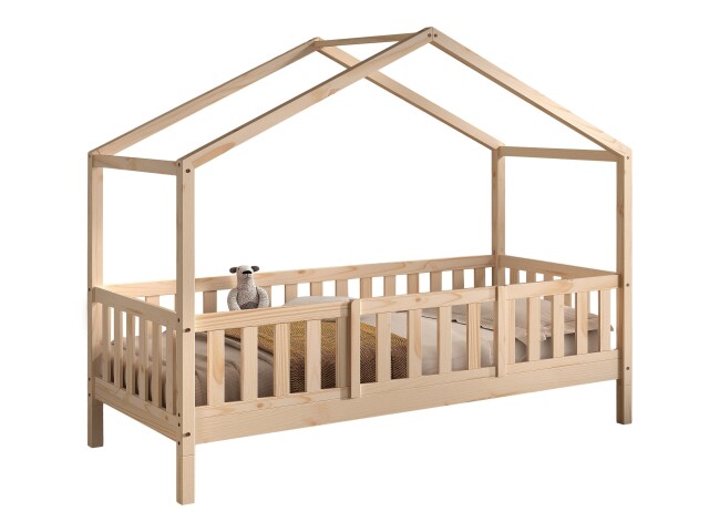 Hausbett >Dallas< Rausfallschutz, Natur, Kiefer massiv - 210x170x97cm (BxHxT)