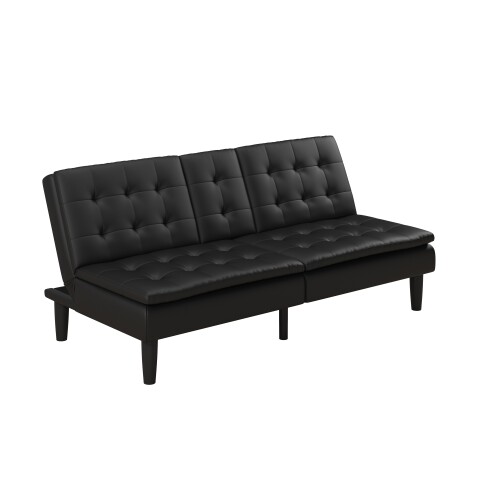 Schlafsofa >Manchester< 3-Sitzer aus PU-Kunstleder, Schwarz - 191x81x91 (BxHxT)