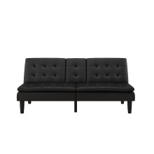 Schlafsofa >Manchester< 3-Sitzer aus PU-Kunstleder, Schwarz - 191x81x91 (BxHxT)