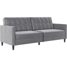 Schlafsofa >Hannover< in Grau, Samt - 203x82x83cm...