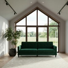 Schlafsofa >Hannover< in Dunkelrün, Samt - 203x82x83cm (BxHxT)