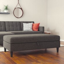 Hocker >Hannover< mit Stauraum, Bezug Leinen in Anthrazit - 130x43x69 (BxHxT)
