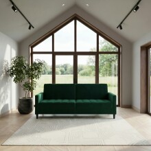 Schlafsofa >Palermo< in Dunkelgrün, Samt - 207x86x86cm (BxHxT)