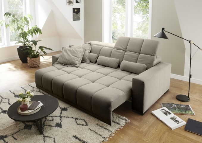 Big-Sofa >Maggy< Sitztiefen / Kopfteilverstellung, Curio beige - 242x110x121cm (BxHxT)